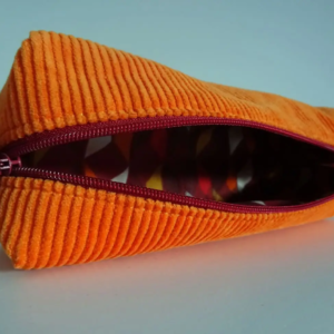 Trousse Velours cotelé orange Vintage Cadeau prénom brodé 3