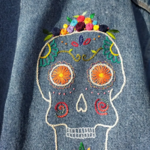 Calavera Veste Jeans Lee Cooper vintage seconde main broderie main piece unique