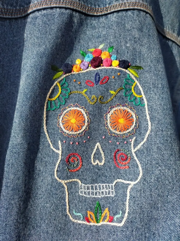 Calavera Veste Jeans Lee Cooper vintage seconde main broderie main piece unique