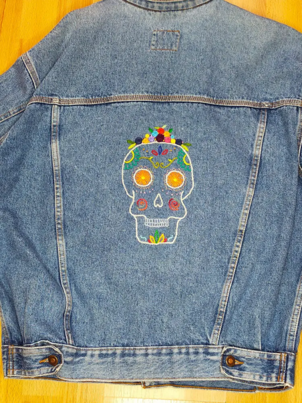 Calavera Veste Jeans Lee Cooper vintage seconde main broderie main piece unique 9