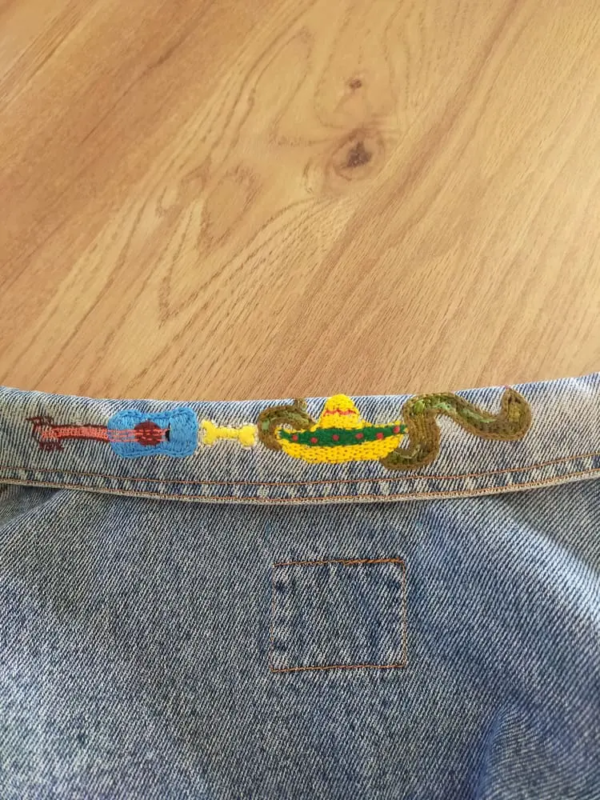 Col Brodé mexicain sombrero serpent guirare veste jean 5
