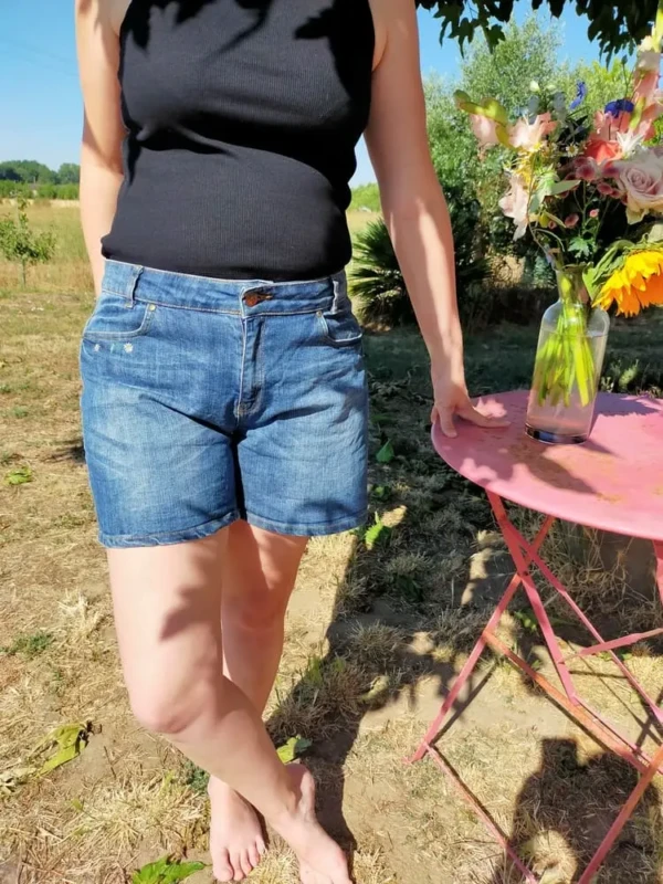 Short Jeans Brodé Fleuri Estival Slow Fashion Broderie Main Seconde main 8