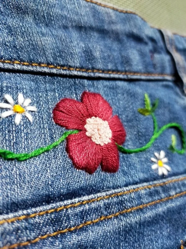 Short Jeans Brodé Fleurs Estival Slow Fashion Broderie Main Seconde main Original Ethique 7