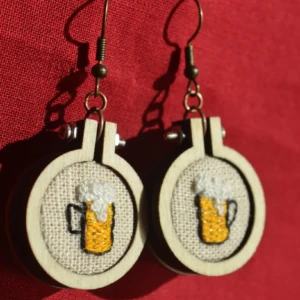 Boucles d'oreilles Broderie Main Chope bière Originale 4
