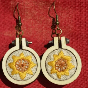 Boucles d'oreilles Broderie Main Tournesol Fleur Uniques 2