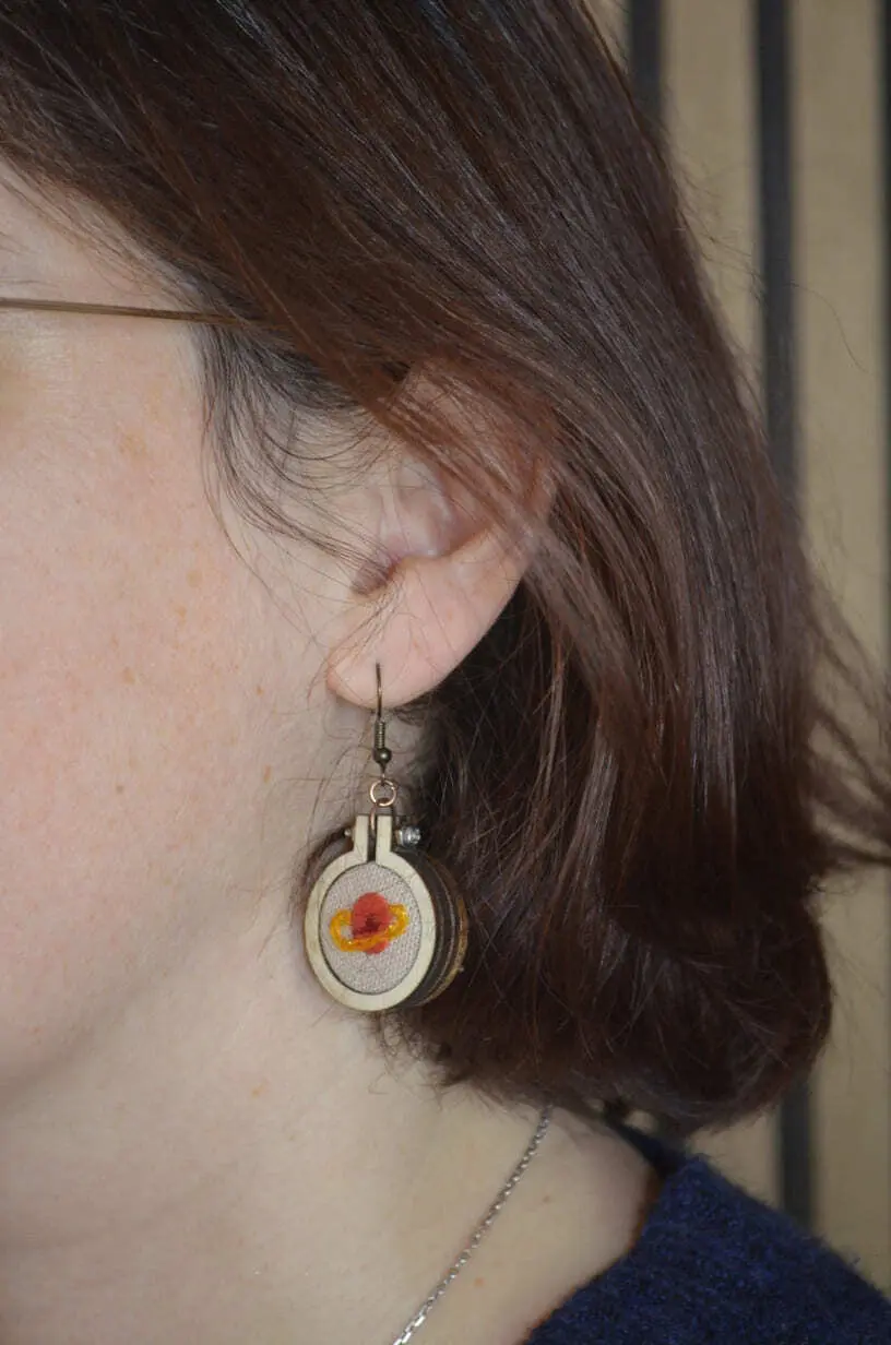 Boucles oreilles portées Broderie Main Modèle 3