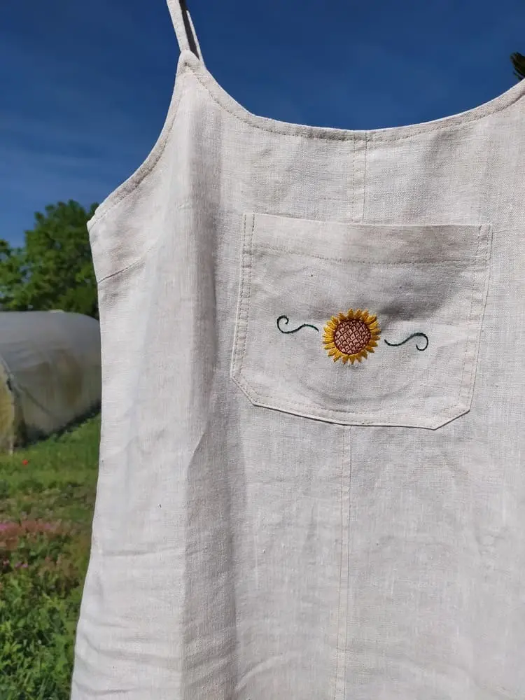 Robe tournesol Lin Vintage Seconde main Broderie Estival 2