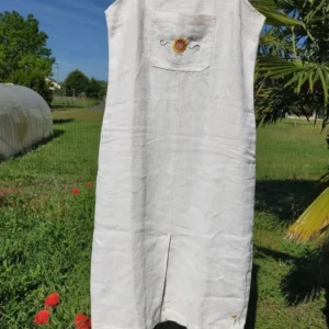 Robe tournesol Lin Vintage Seconde main Broderie Estival